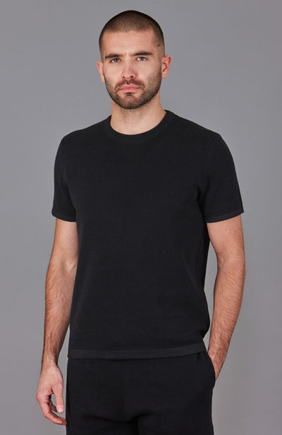black mens thick knitted t shirt
