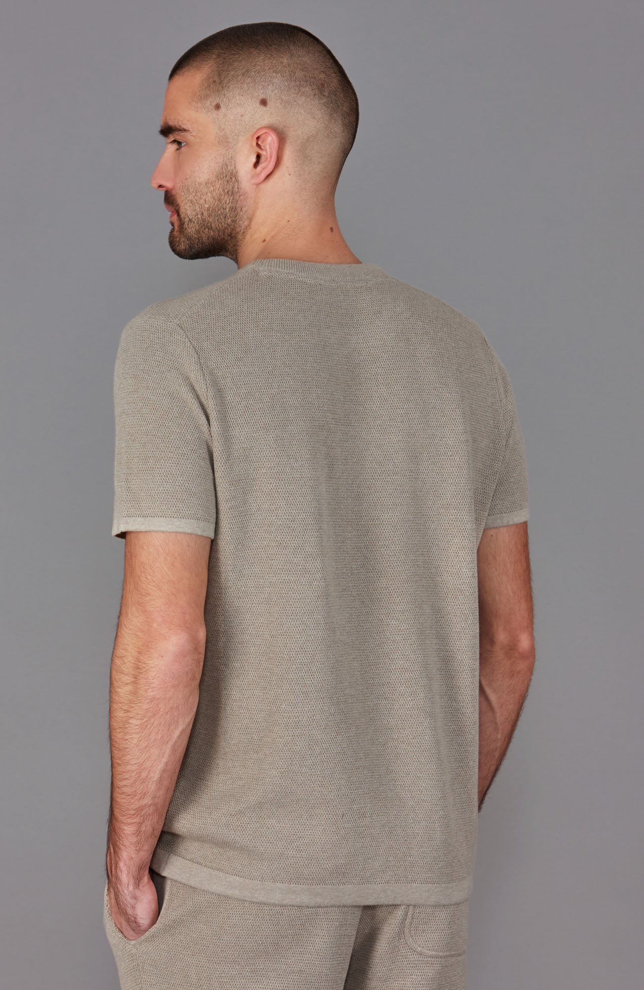 beige mens thick knitted t-shirt