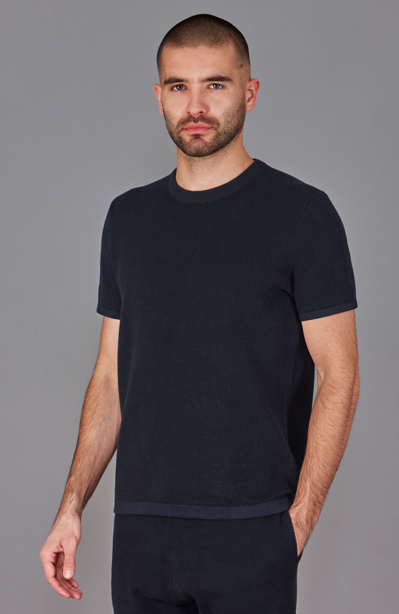 navy mens heavyweight knitted cotton t-shirt
