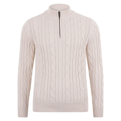 Mens Midweight Cotton Cable Zip Neck Jumper