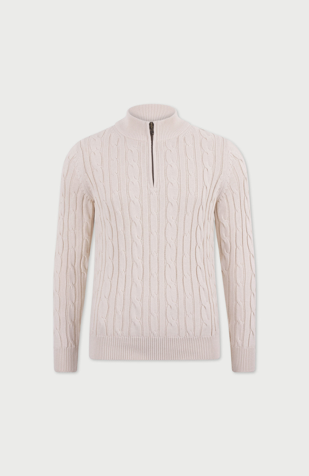 Ecru Mens Cotton Zip Neck Jumper
