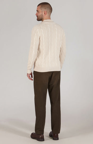 ecru mens zip neck cable jumper by Paul James