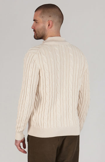 ecru mens zip neck cable jumper by Paul James