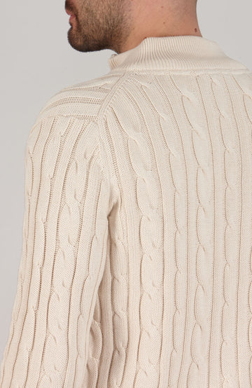 ecru mens zip neck cable jumper by Paul James