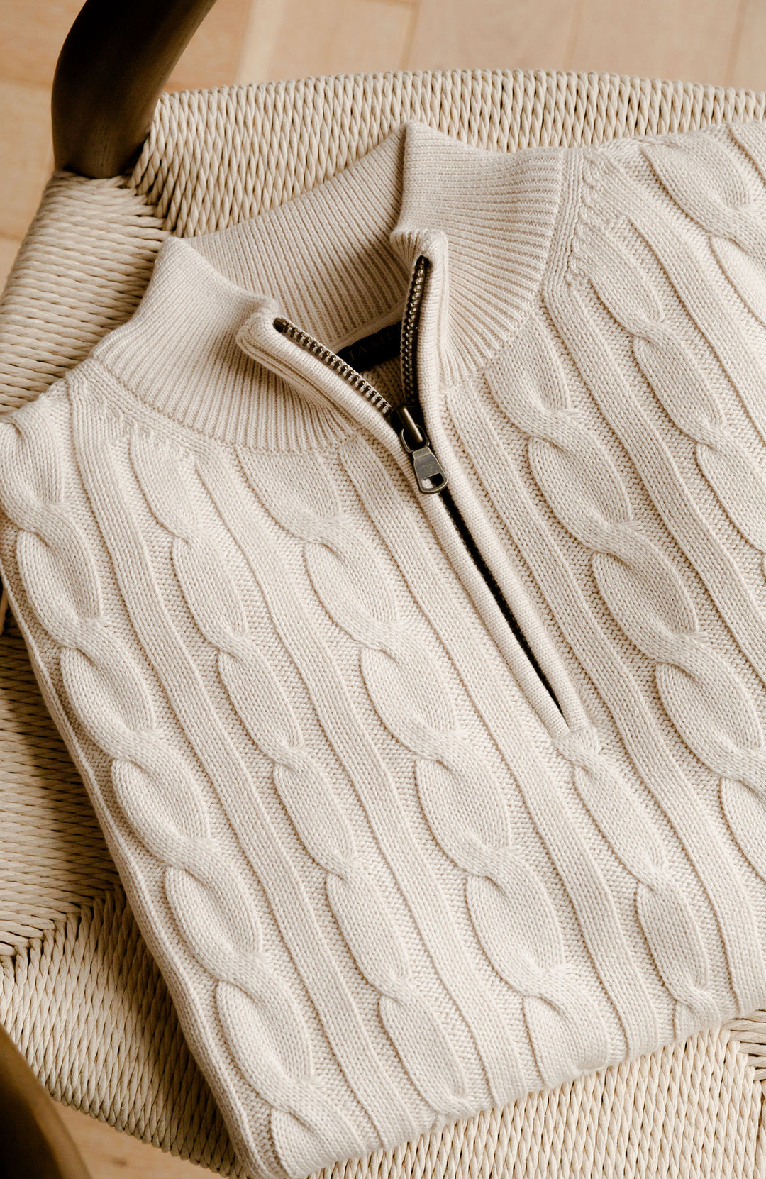 mens off white cotton cable jumper by Paul James
