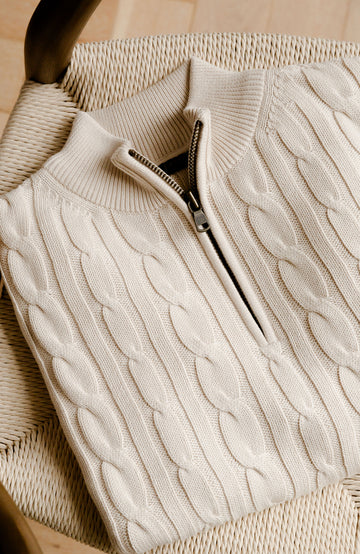 mens off white cotton cable jumper by Paul James