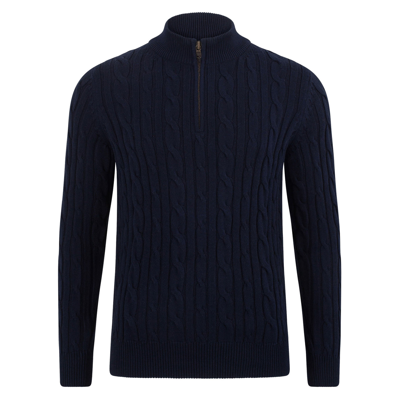 Mens Midweight Cotton Cable Zip Neck Jumper