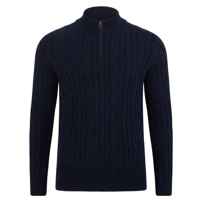 Mens Midweight Cotton Cable Zip Neck Jumper