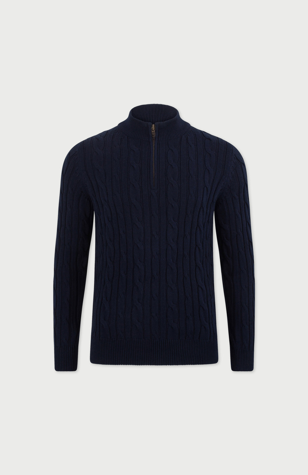 Navy Mens Cotton Zip Neck Jumper