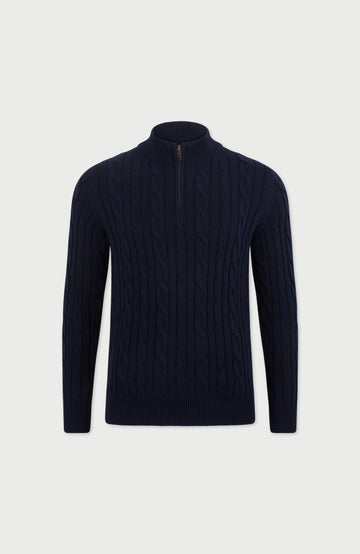 Navy Mens Cotton Zip Neck Jumper