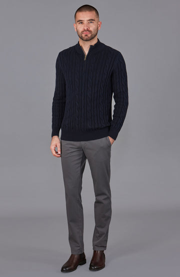 men navy cable zip neck jumper by Paul James