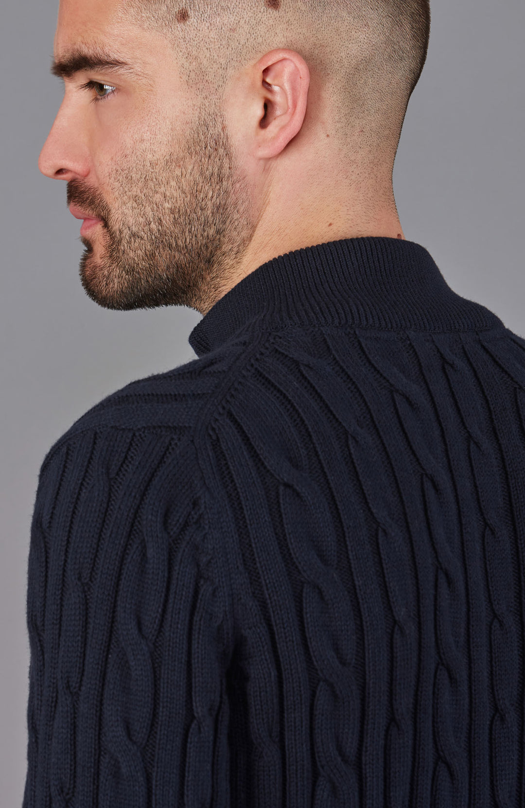 men navy cable zip neck jumper by Paul James