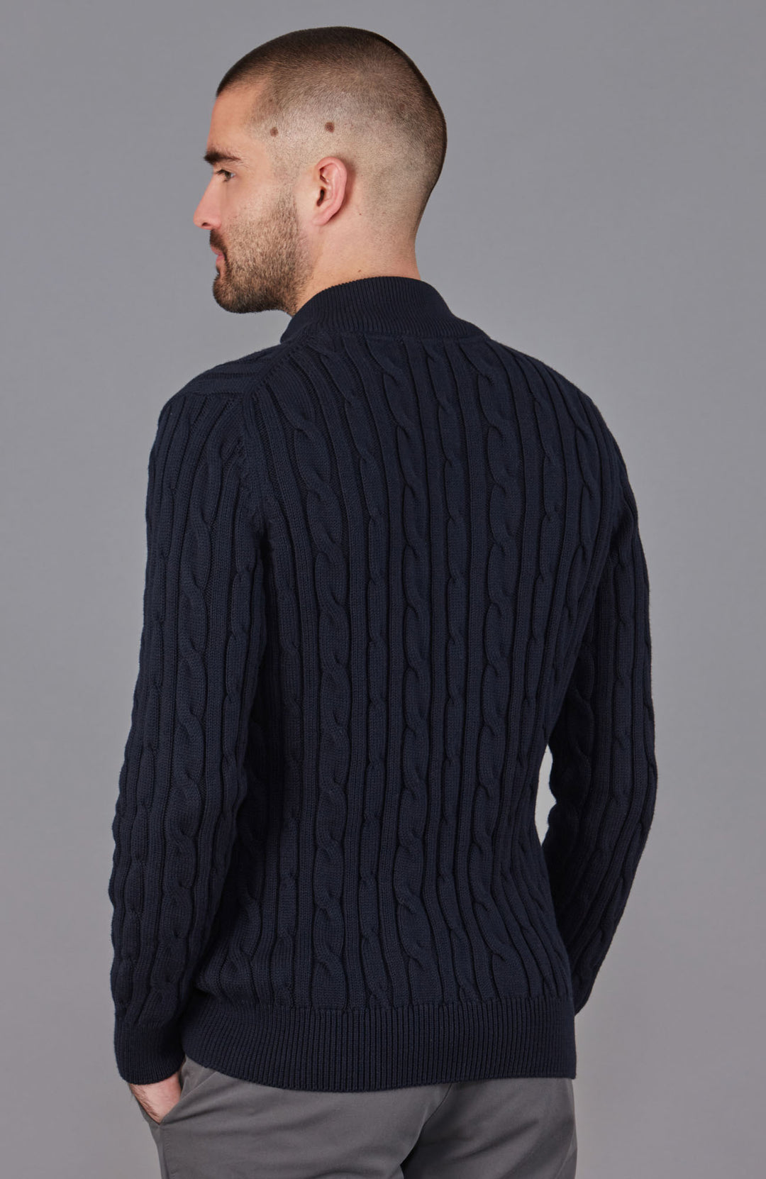 men navy cable zip neck jumper by Paul James