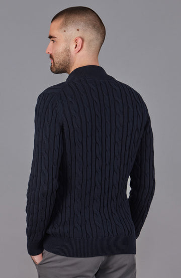 men navy cable zip neck jumper by Paul James