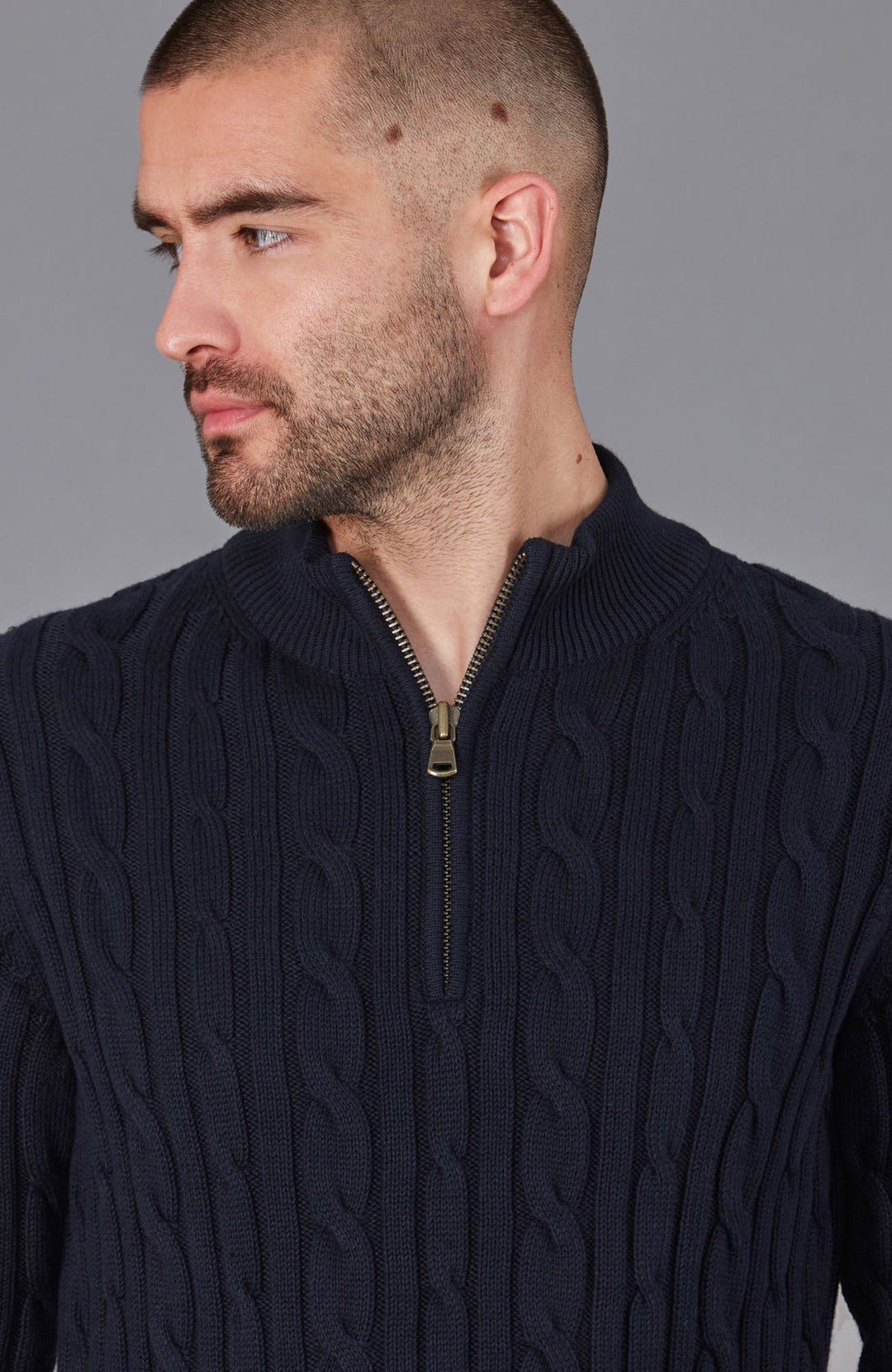 men navy cable zip neck jumper by Paul James
