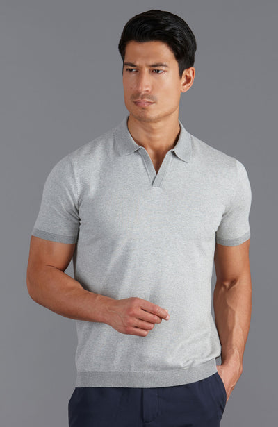 grey mens textured open collar polo shirt
