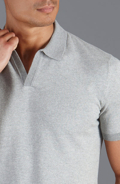 grey mens textured open collar polo shirt