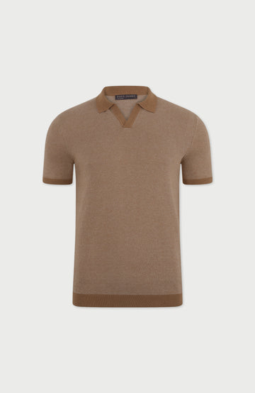 mens camel cotton polo shirt short sleeve