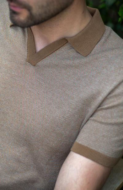 Men's camel buttonless polo shirt