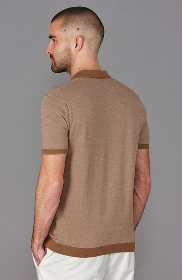 camel mens textured open collar polo shirt