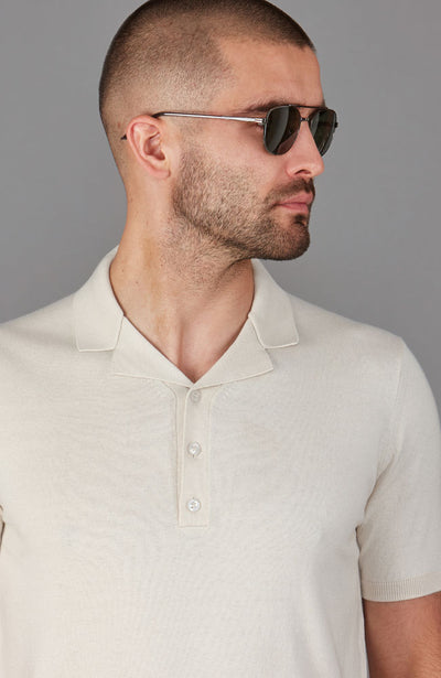 white mens cuban collar polo shirt