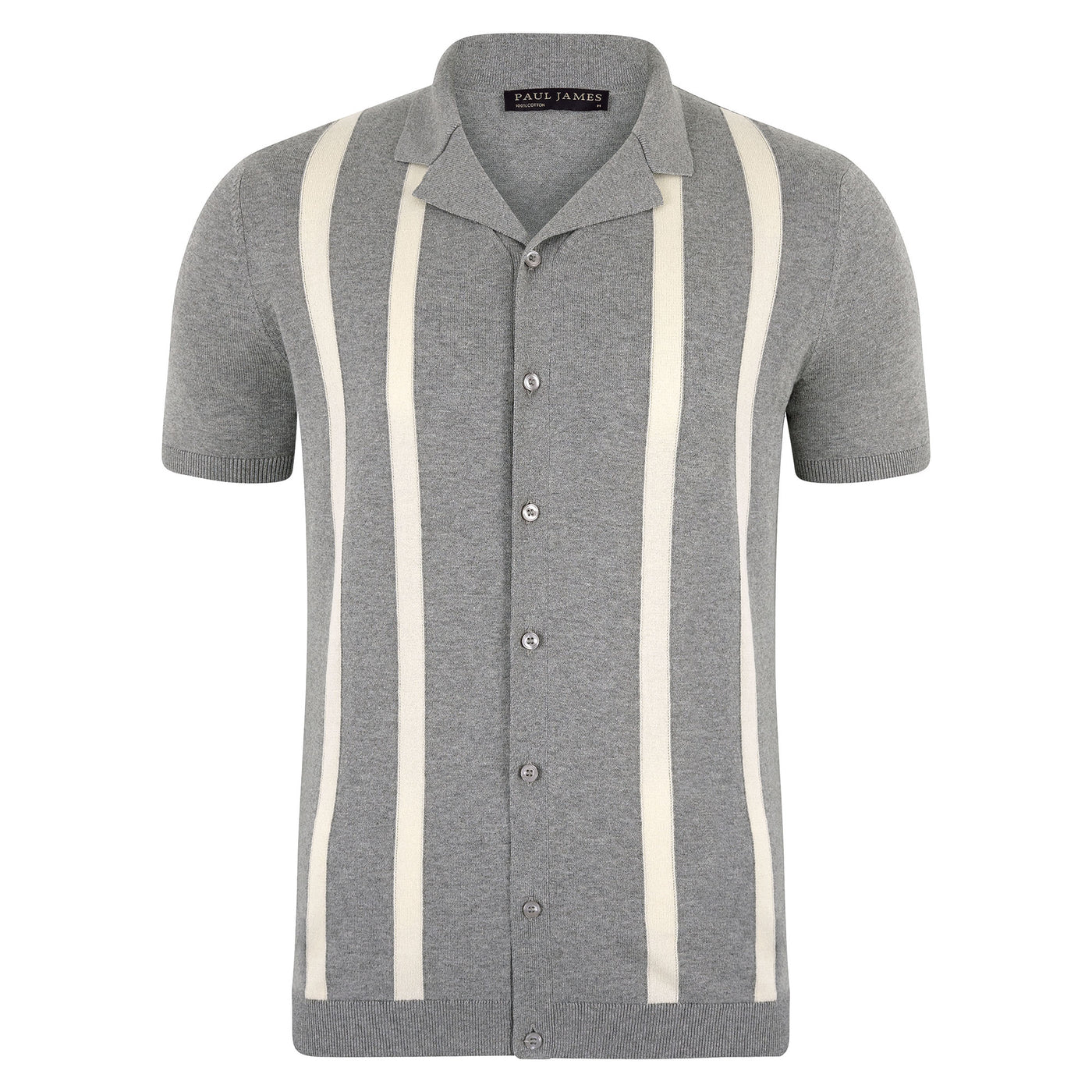 grey stripe cuban collar shirt