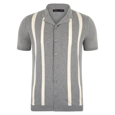 grey stripe cuban collar shirt