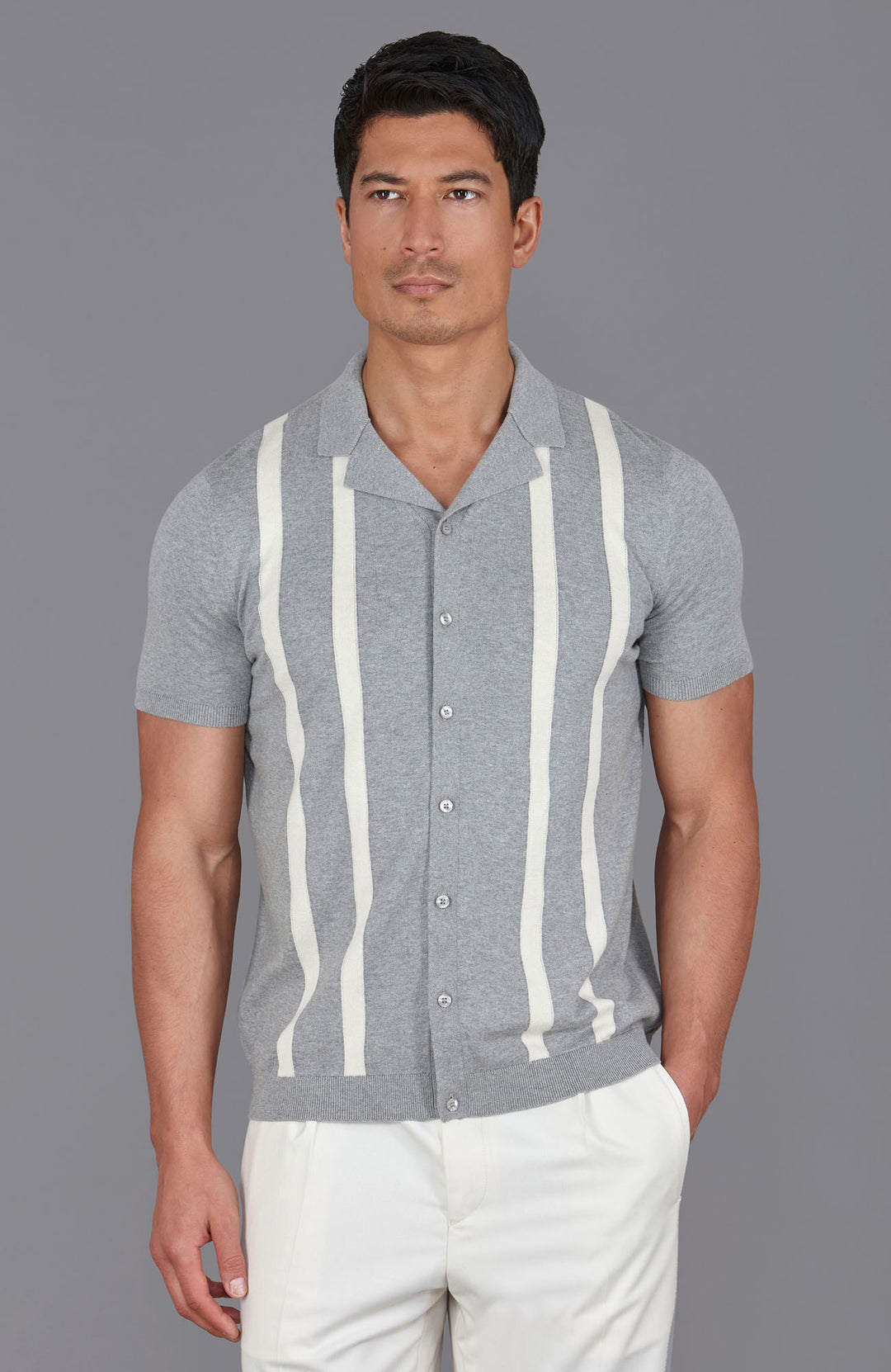 grey mens cuban collar shirt