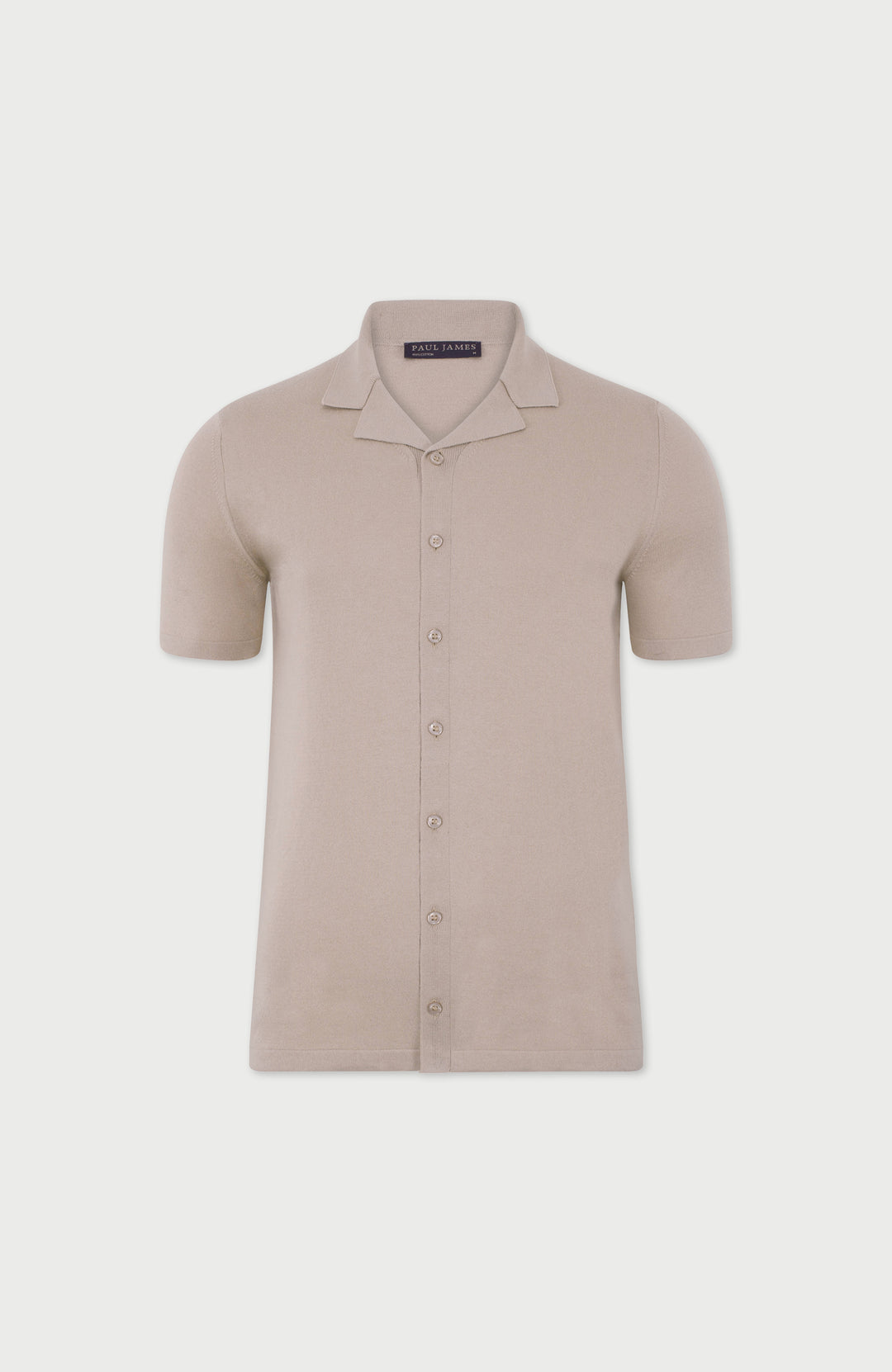 Beige short-sleeve cuban collar shirt by paul james