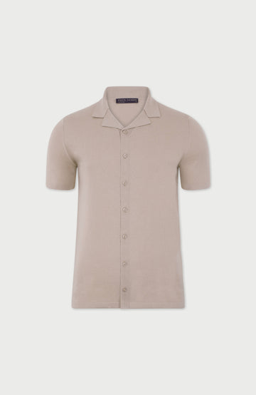 Beige short-sleeve cuban collar shirt by paul james