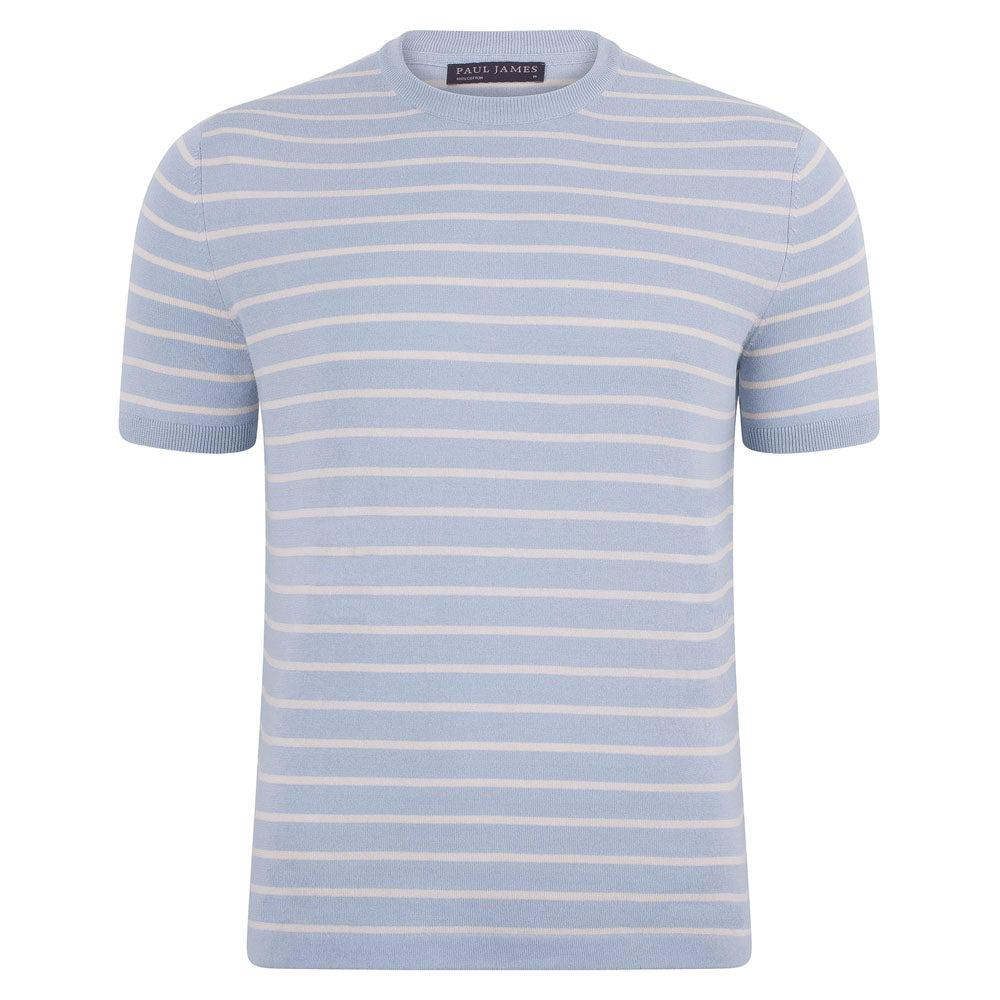 Mens Ultra Fine Cotton Knitted Pin Stripe T-Shirt – Paul James Knitwear