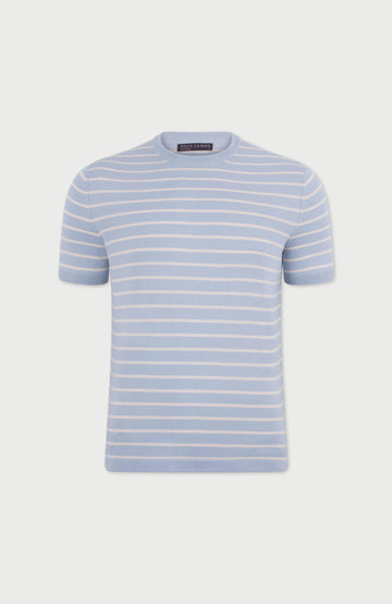 Mens Ultra Fine Cotton Knitted Pin Stripe T-Shirt