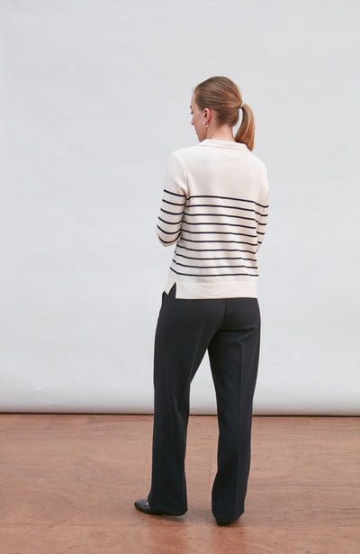 Womens Lightweight Cotton Open Collar Breton Top