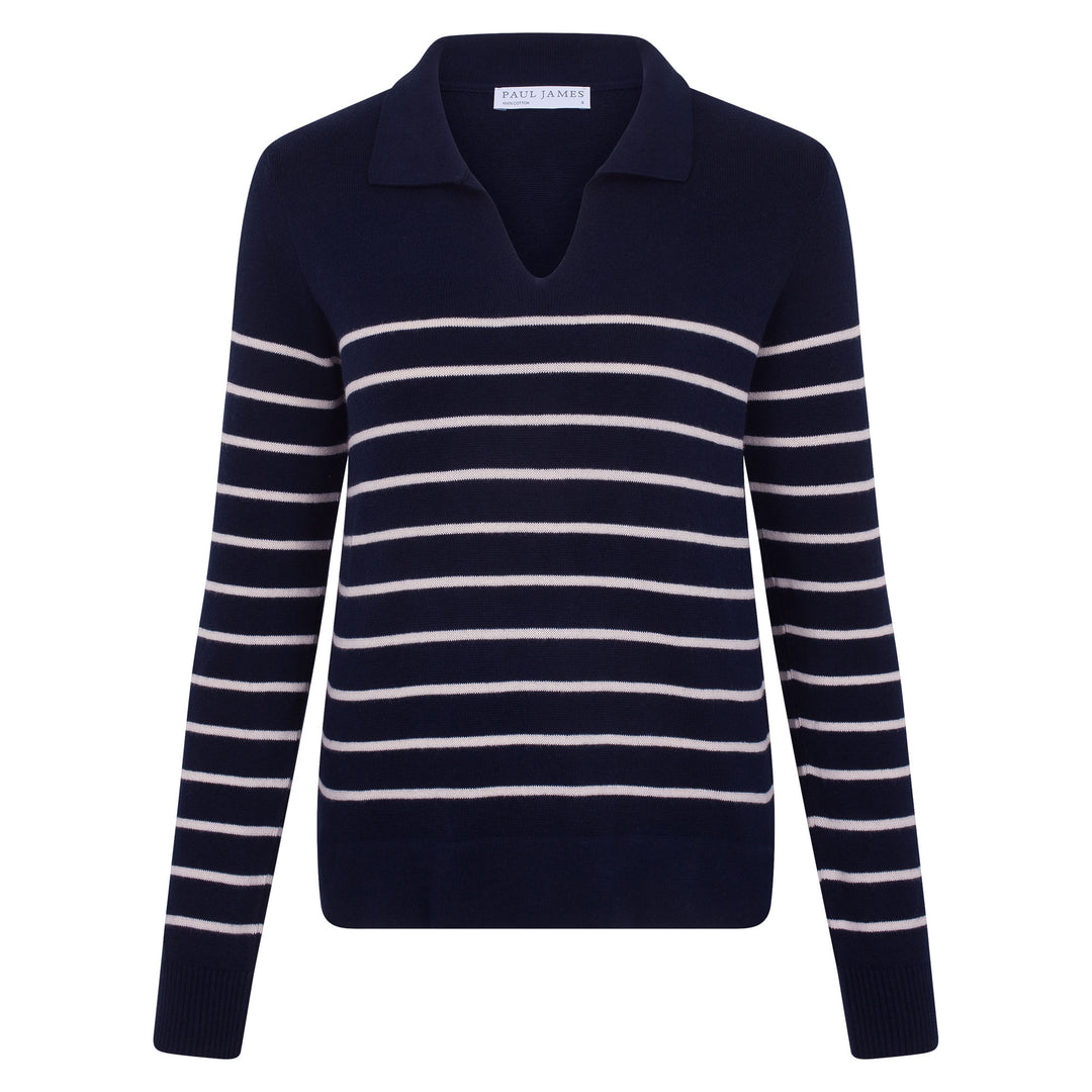 navy womens breton polo neck jumper
