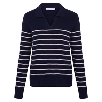 navy womens breton polo neck jumper