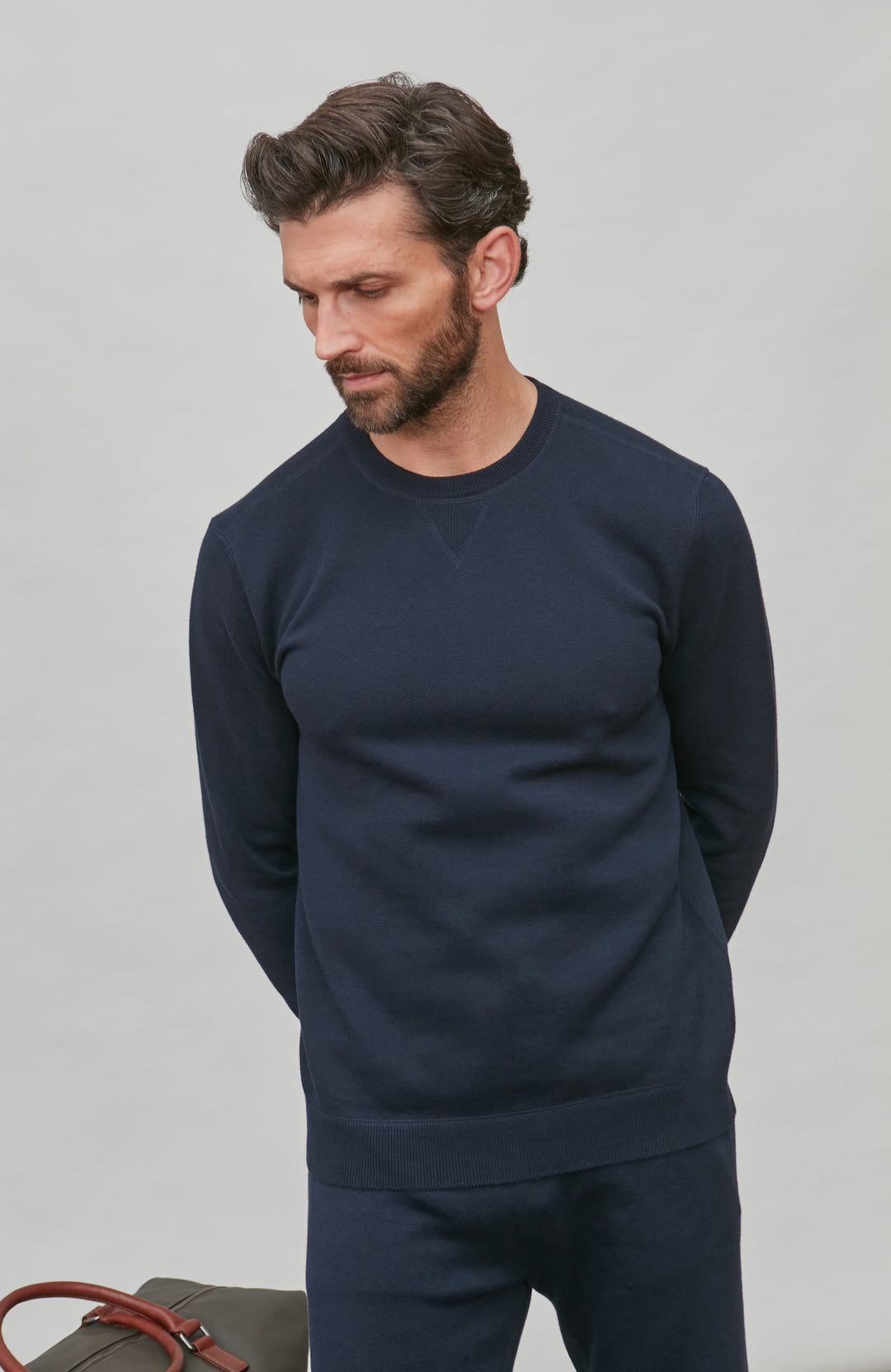 navy mens knitted cotton sweatshirt by paul james