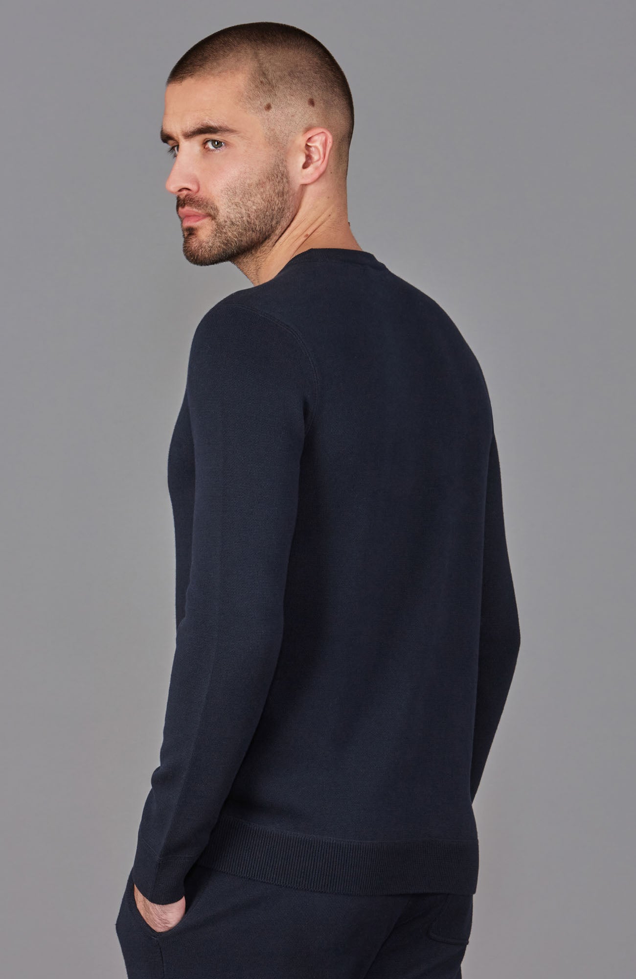 mens navy knitted sweatshirt