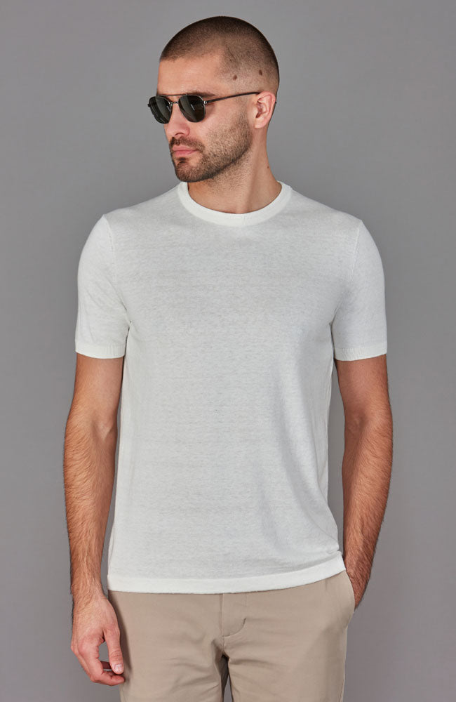 white mens cotton linen t shirt