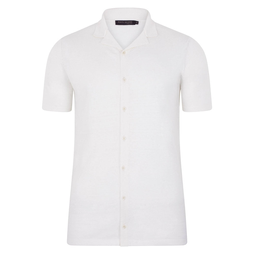 white mens cotton linen cuban collar shirt