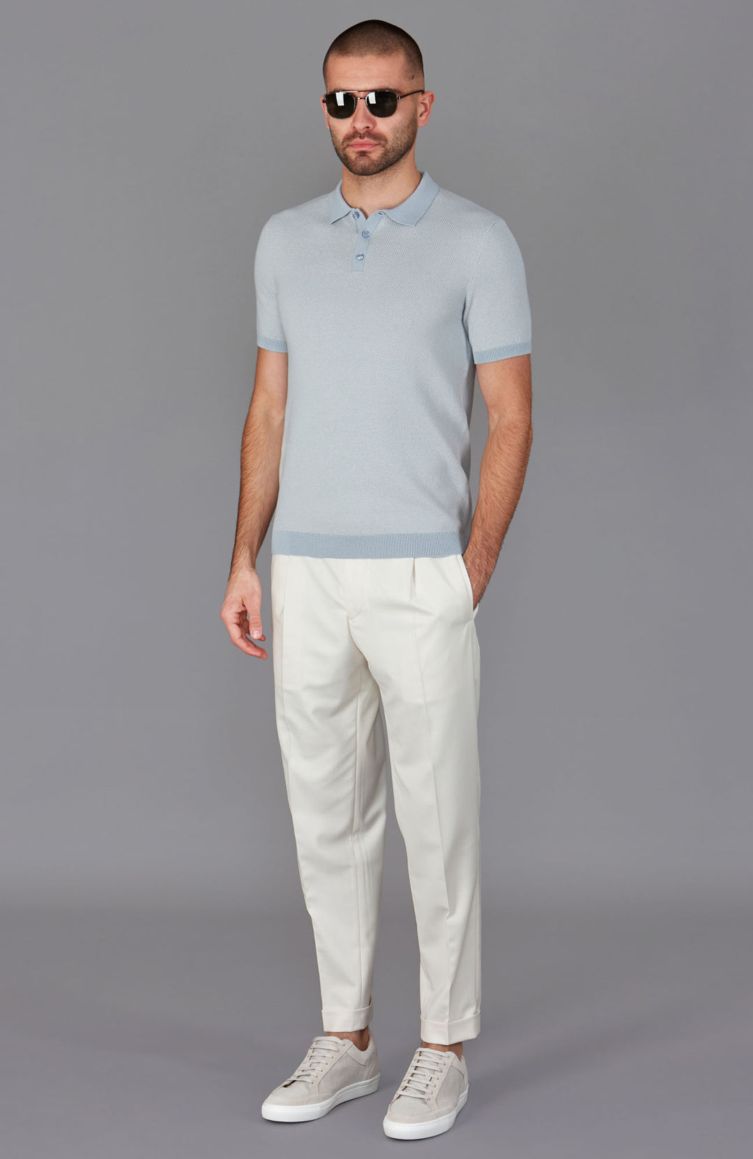 blue mens textured polo shirt
