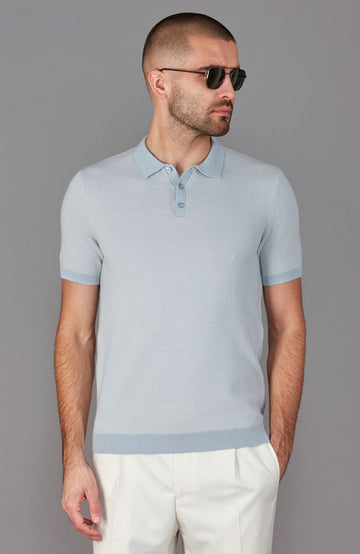 blue mens textured polo shirt