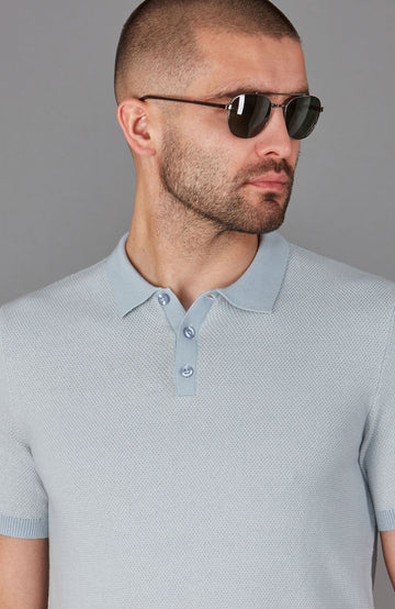 blue mens textured polo shirt