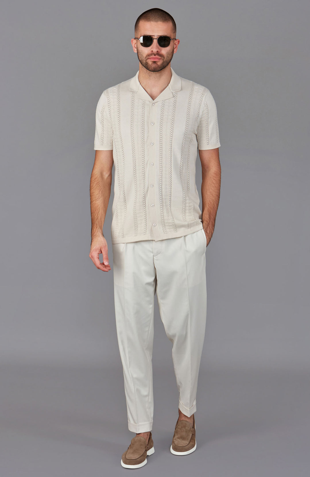 mens open knitted cuban collar shirt