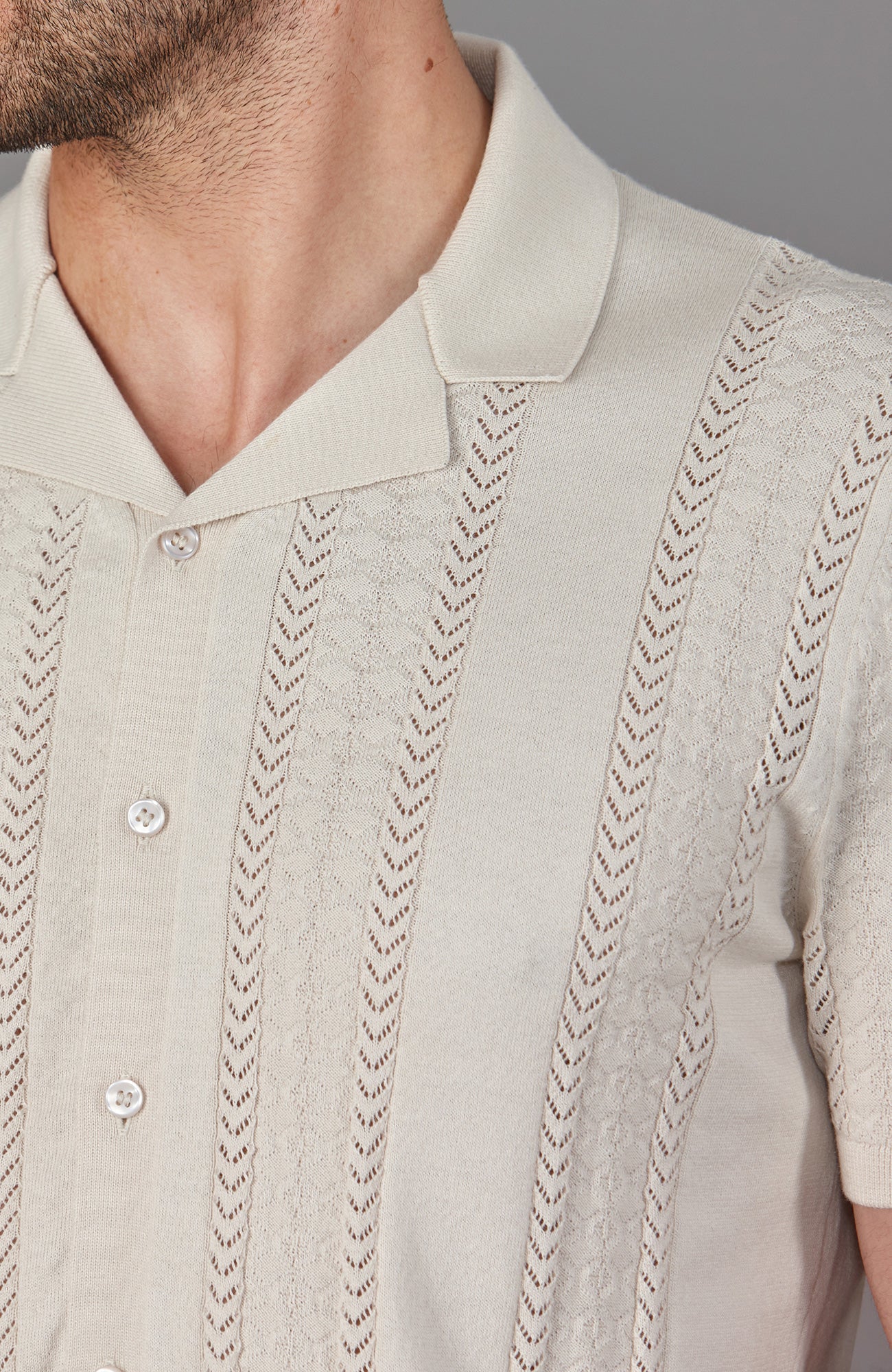 mens open knitted cuban collar shirt