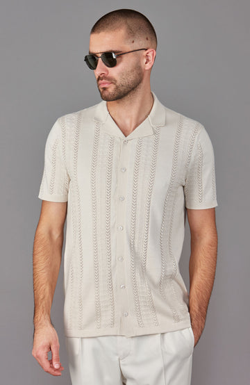 mens open knitted cuban collar shirt
