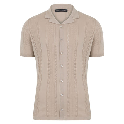 linen open knit cuban collar shirt