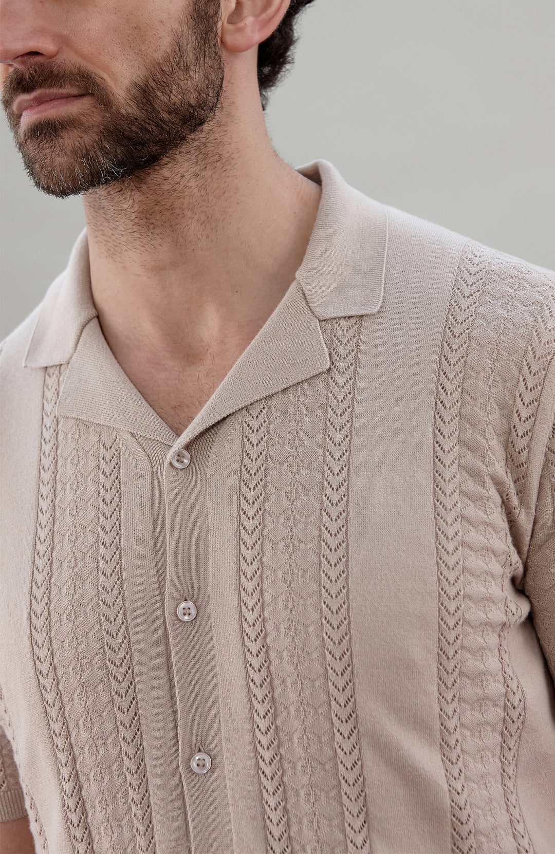 Mens Ultra Fine Cotton Open Knit Cuban Collar Shirt
