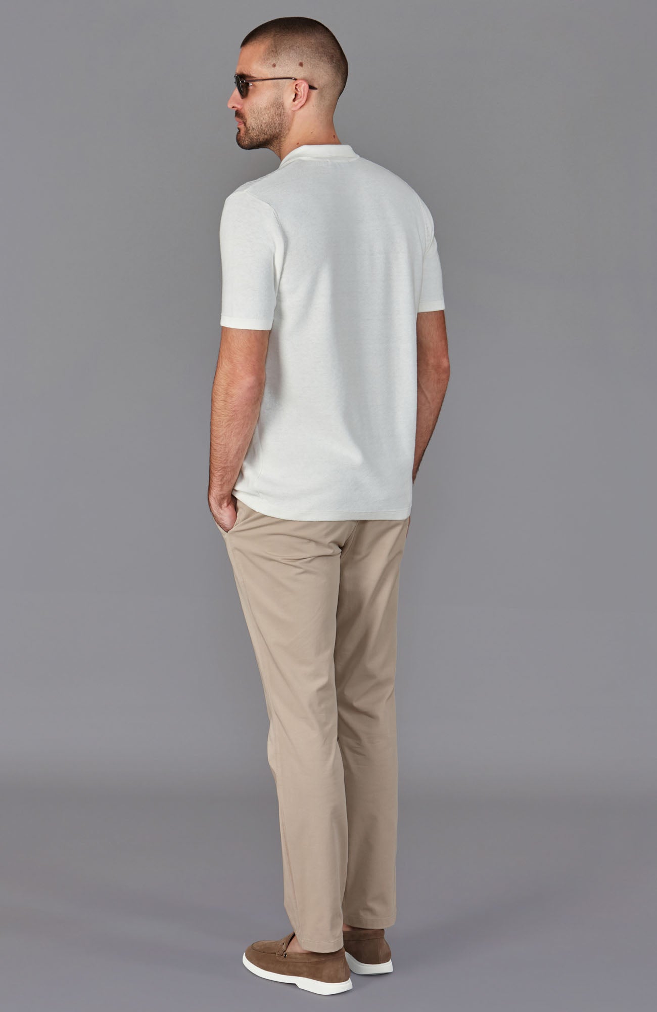 white mens textured knitted cotton linen shirt