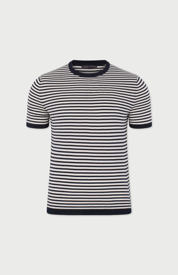 Mens Ultra Fine Cotton Knitted Narrow Breton Stripe T-Shirt