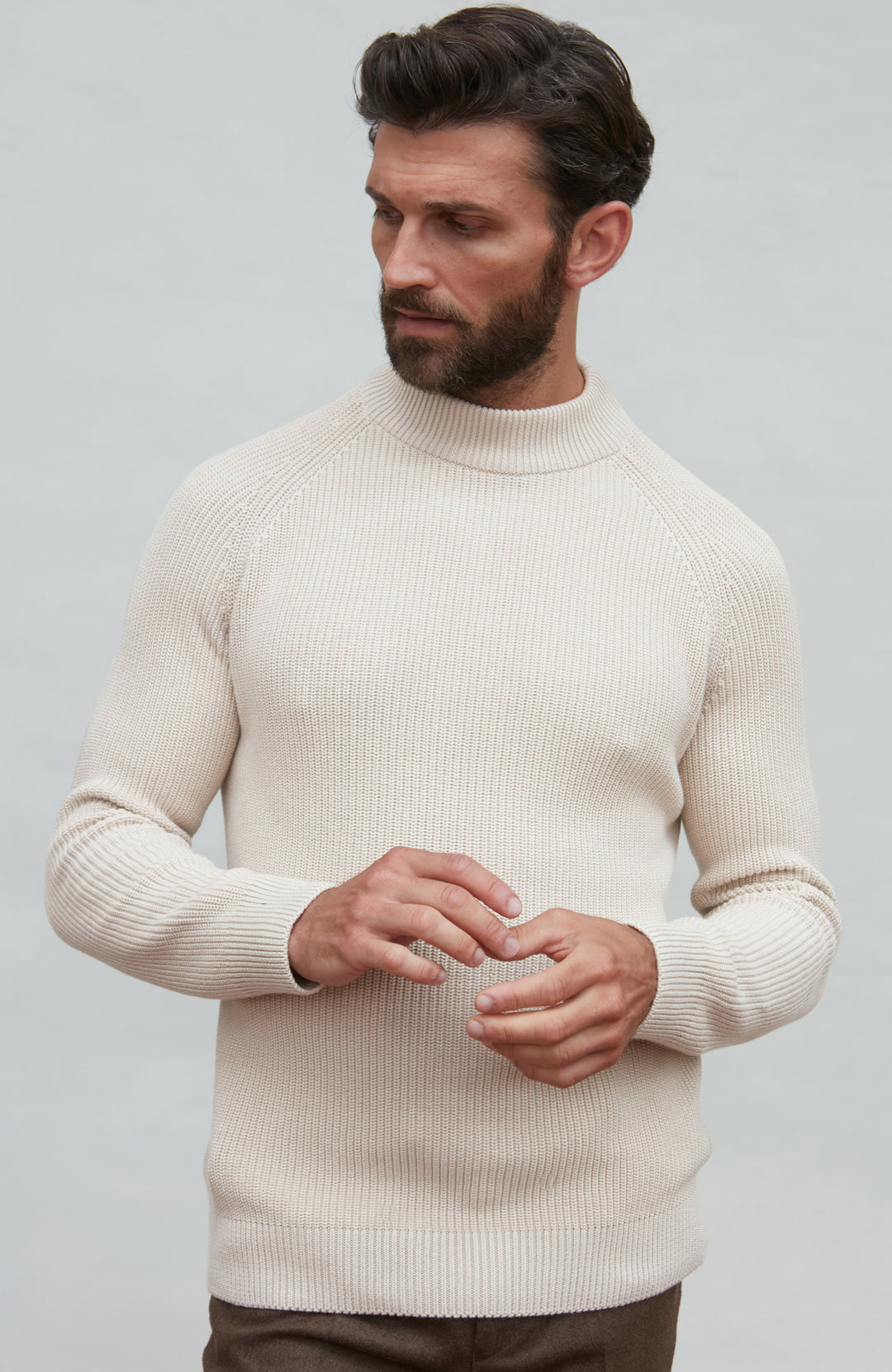 Mens Midweight Cotton Ribbed Mock Turtle Neck Jumper – Paul James